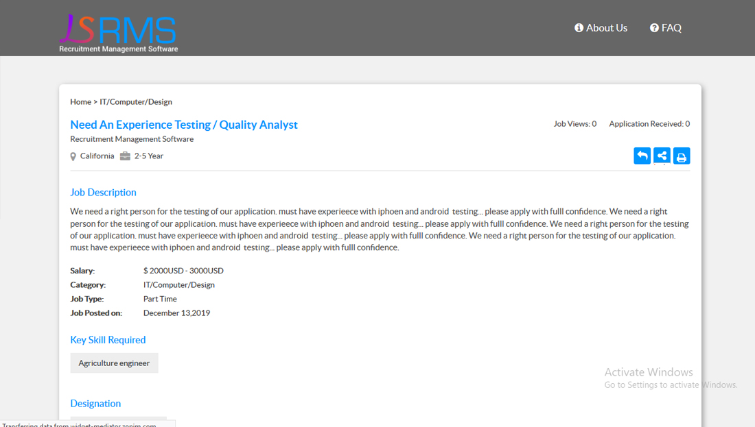 screenshot of Recruitment Management Software